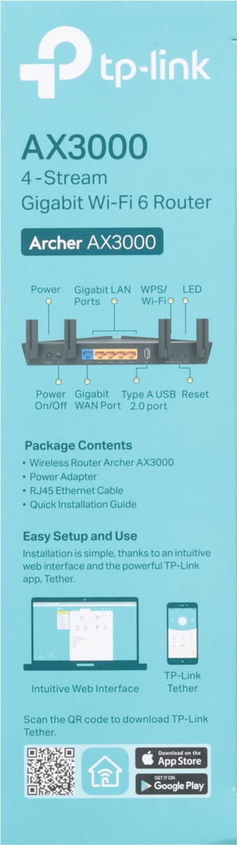 slide 2 of 11, TP-Link 4-Stream Gigabit Archer AX3000 Wi-Fi 6 Router 1 ea, 1 ct