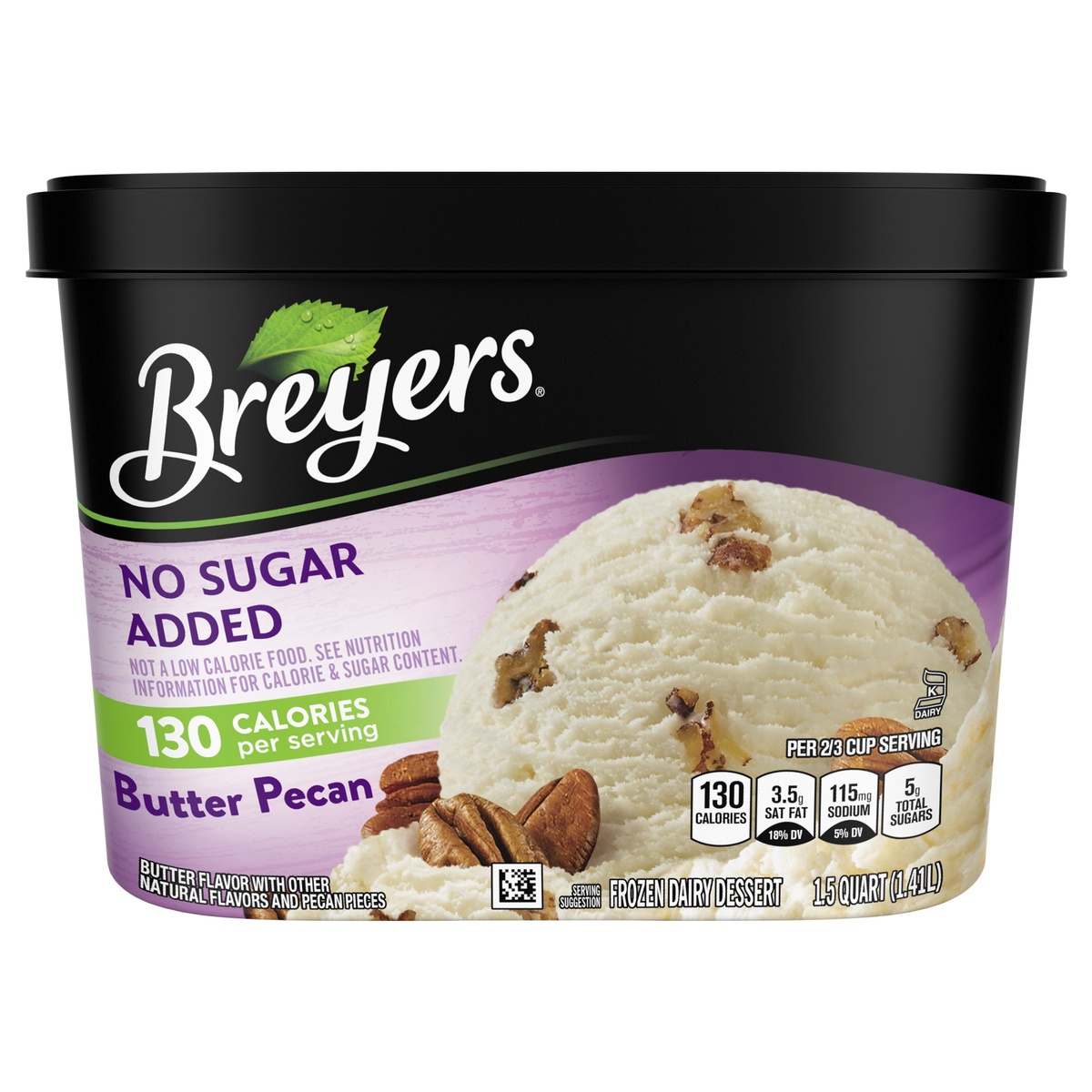 slide 1 of 1, Breyers No Sugar Added Butter Pecan Frozen Dairy Dessert, 48 oz