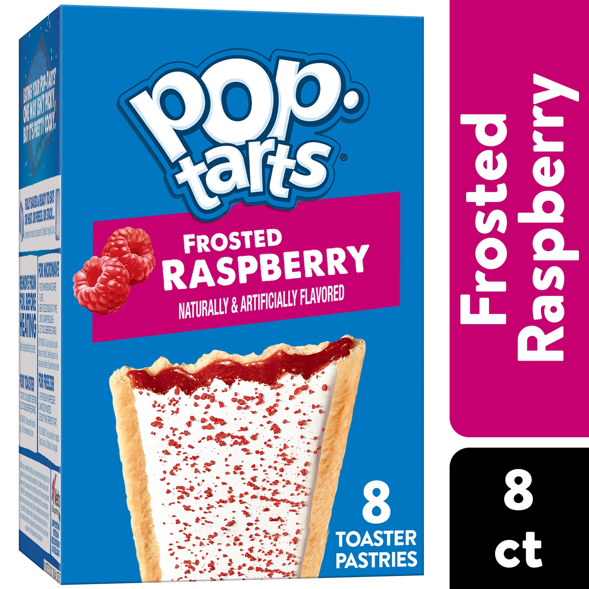 slide 1 of 12, Pop-Tarts Toaster Pastries, Breakfast Foods, Kids Snacks, Frosted Raspberry, 13.5oz Box, 8 Pop-Tarts, 13.5 oz