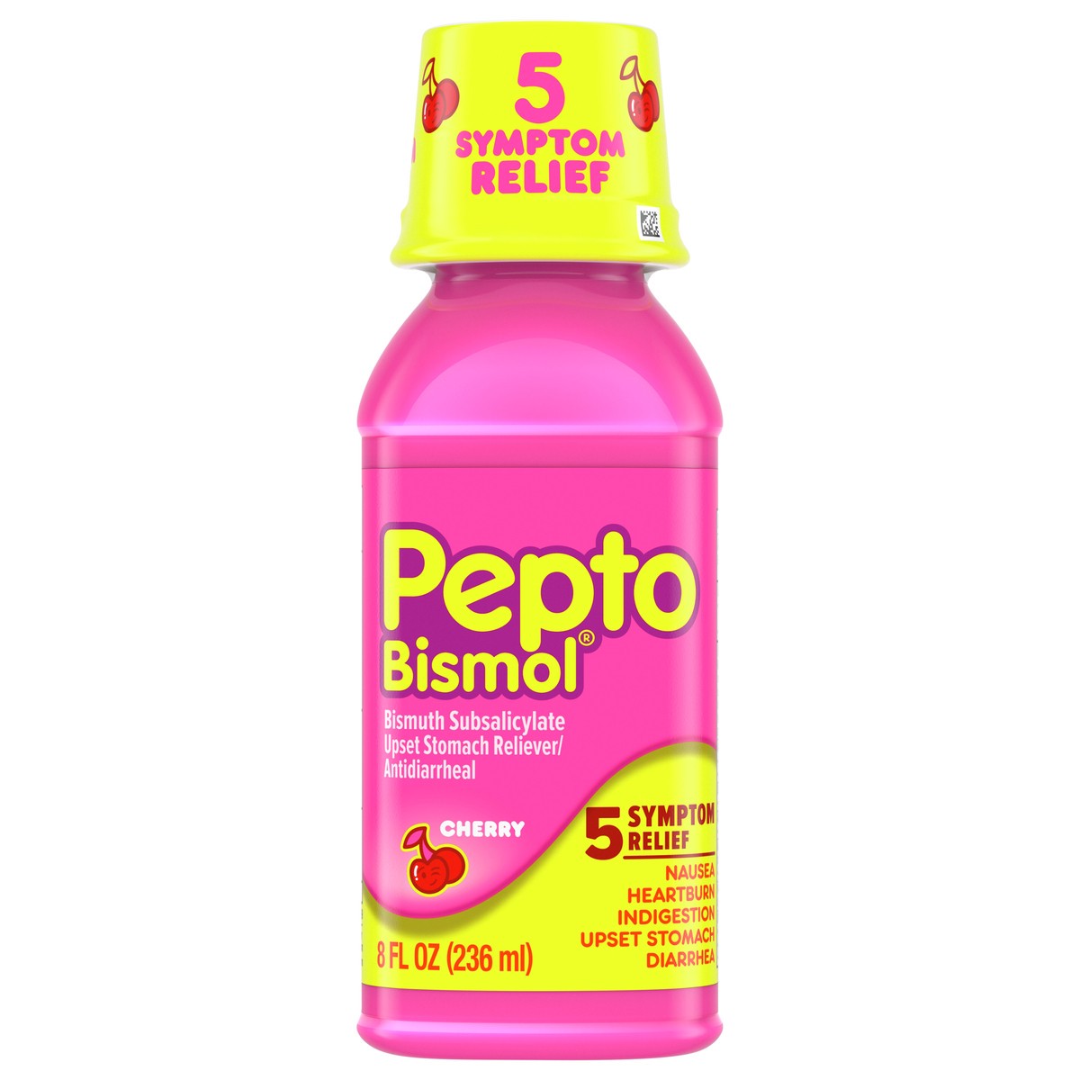 slide 1 of 1, Pepto-Bismol Liquid for Nausea, Heartburn, Indigestion, Upset Stomach, and Diarrhea - 5 Symptom Fast Relief, Cherry Flavor, 8 oz, 8 fl oz