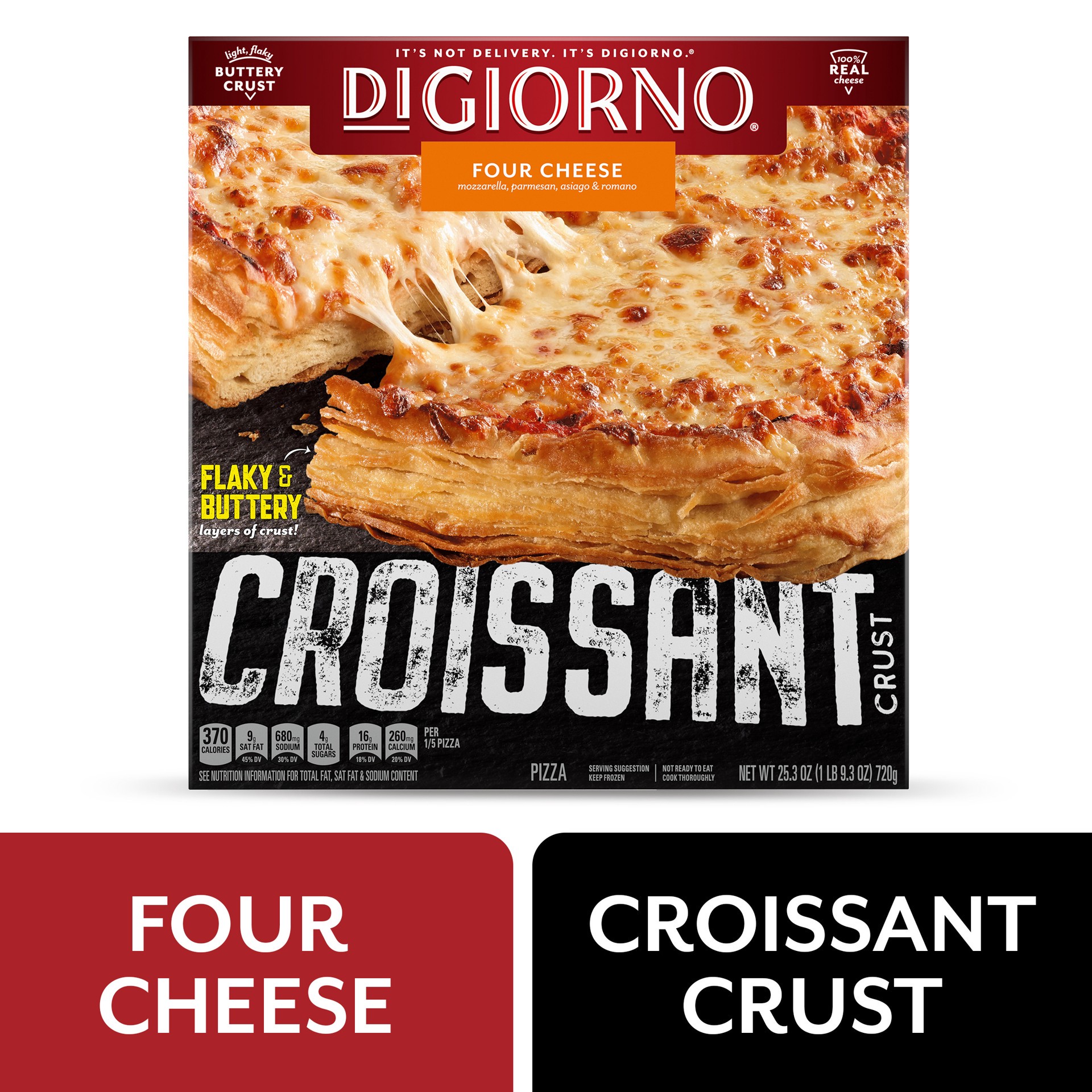 slide 1 of 9, Digiorno Croissant Crust Four Cheese Frozen Pizza, 25.3 oz