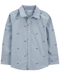 Oshkosh Kid Dinosaur Print Long-Sleeve Button-Down Shirt - Blue Blue 5