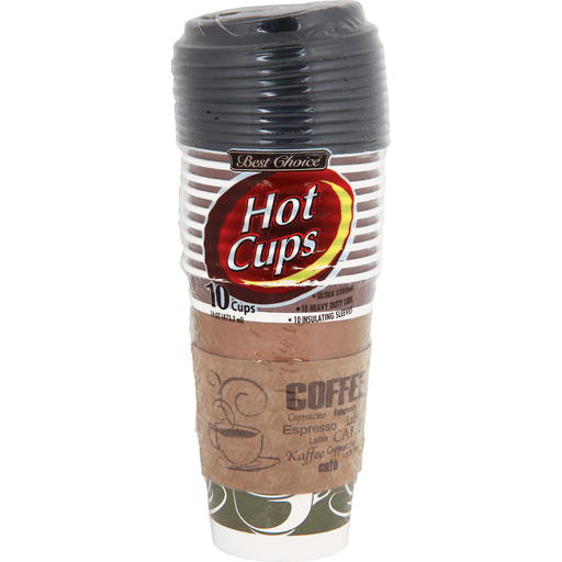 slide 1 of 1, Best Choice Hot Cups With Lids & Sleeves, 10 ct; 16 oz