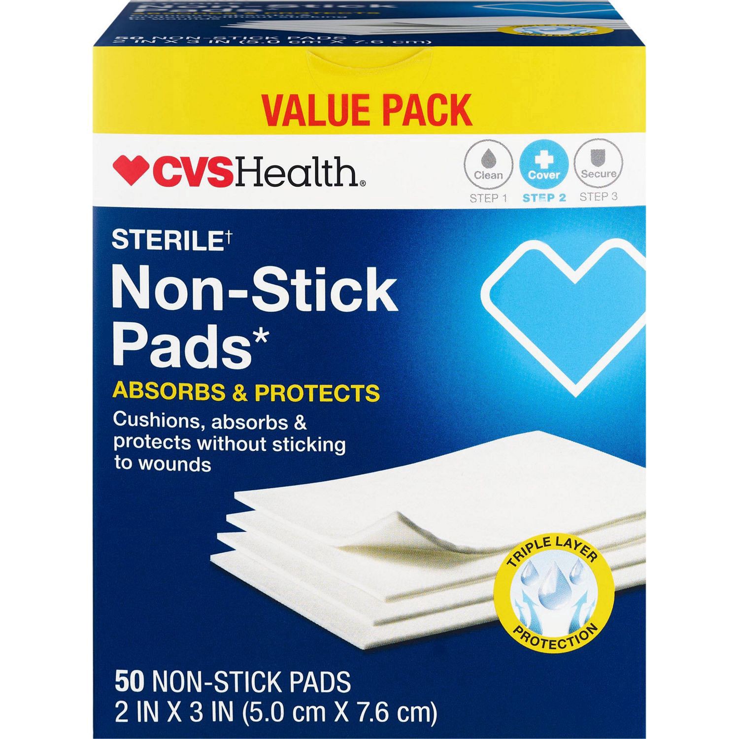 slide 2 of 3, Cvs Health Non-Stick Pads Value Pack 2X3", 50Ct, 50 ct