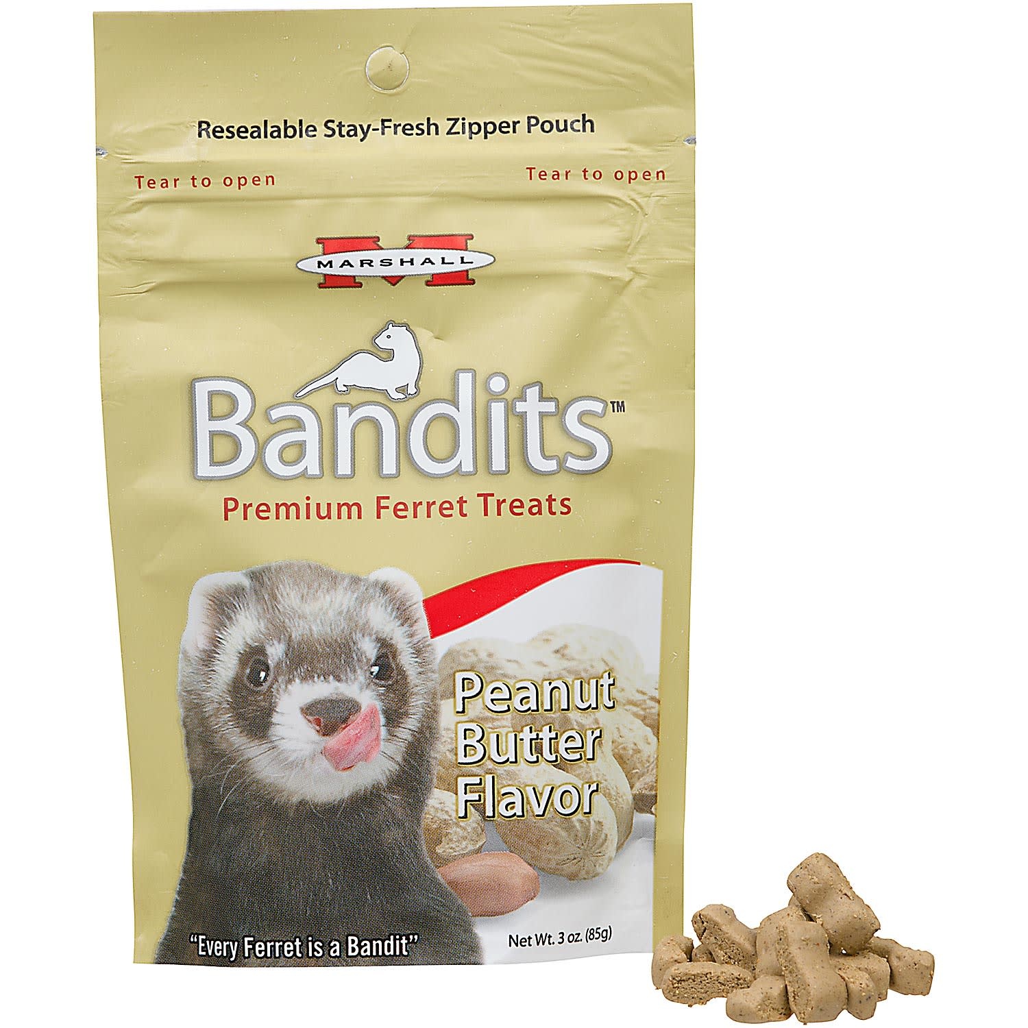 slide 1 of 1, Marshall Pet Products Bandits Premium Peanut Butter Ferret Treats, 3 oz