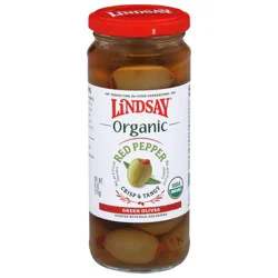 Lindsay Organic Red Pepper Green Olives 6 oz
