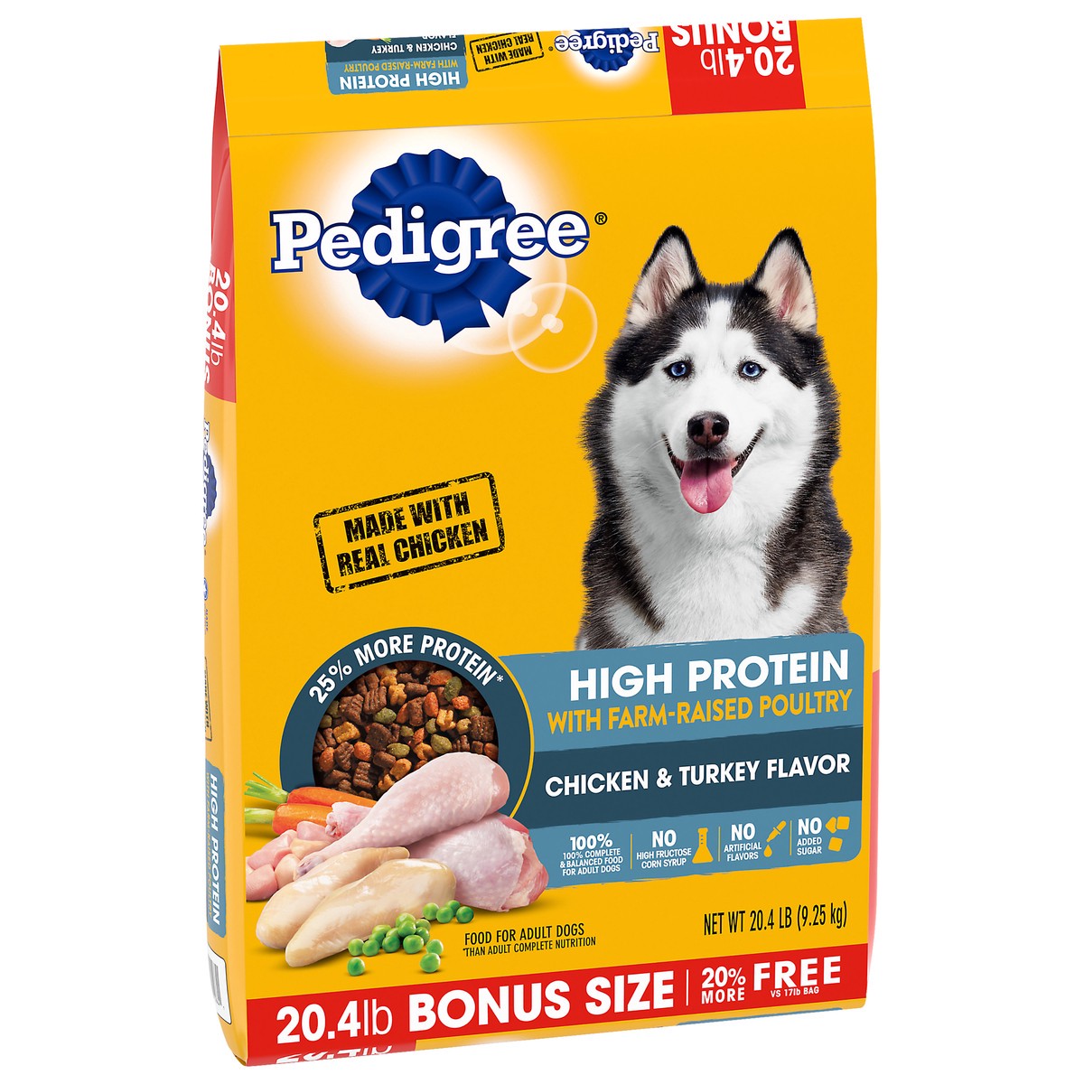 slide 2 of 5, PEDIGREE High Protein Adult Dry Dog Food Chicken and Turkey Flavor Dog Kibble, 20.4 lb. Bag, 20.40 lb