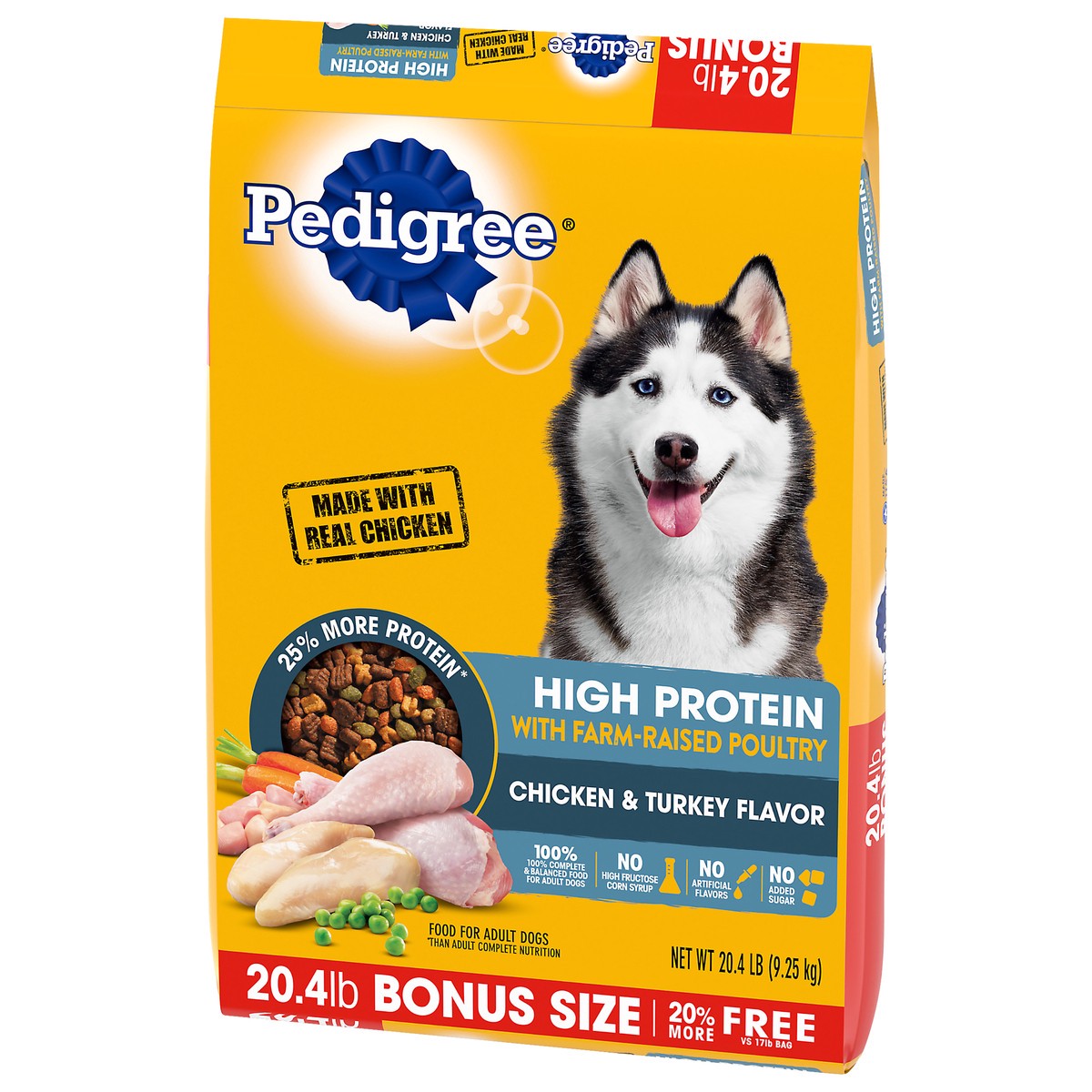 slide 3 of 5, PEDIGREE High Protein Adult Dry Dog Food Chicken and Turkey Flavor Dog Kibble, 20.4 lb. Bag, 20.40 lb