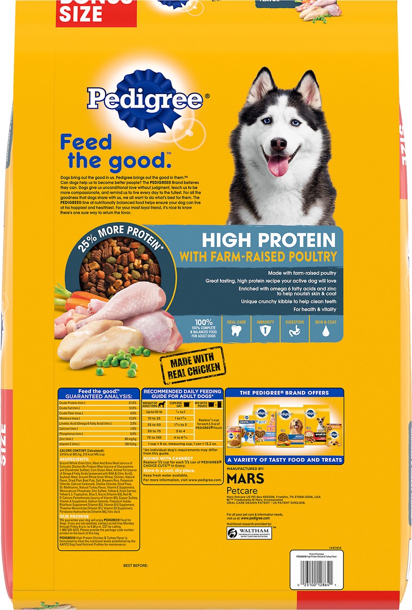 slide 4 of 5, PEDIGREE High Protein Adult Dry Dog Food Chicken and Turkey Flavor Dog Kibble, 20.4 lb. Bag, 20.40 lb