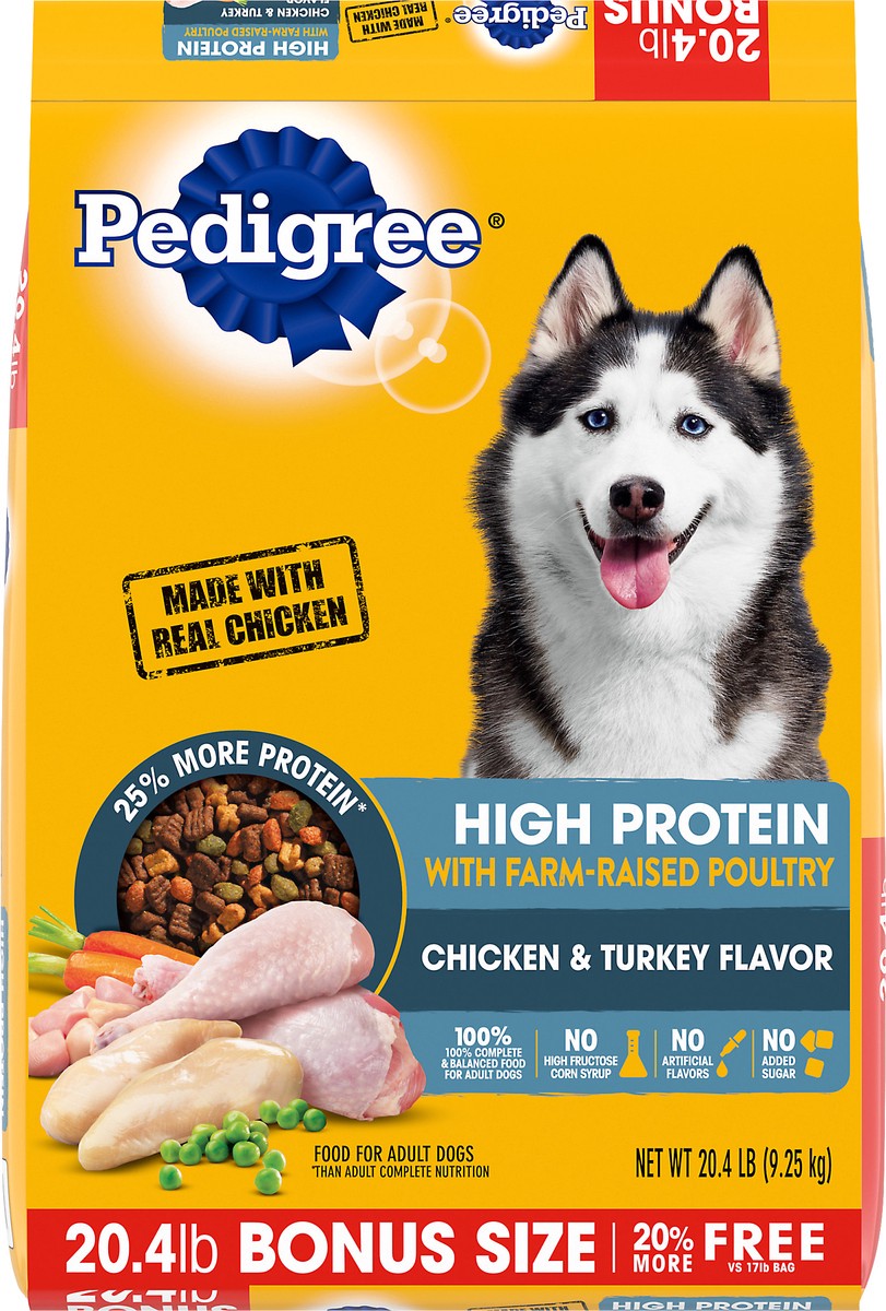 slide 5 of 5, PEDIGREE High Protein Adult Dry Dog Food Chicken and Turkey Flavor Dog Kibble, 20.4 lb. Bag, 20.40 lb