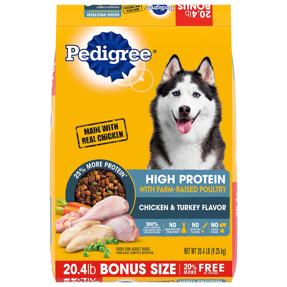 slide 1 of 1, PEDIGREE High Protein Adult Dry Dog Food Chicken and Turkey Flavor Dog Kibble, 20.4 lb