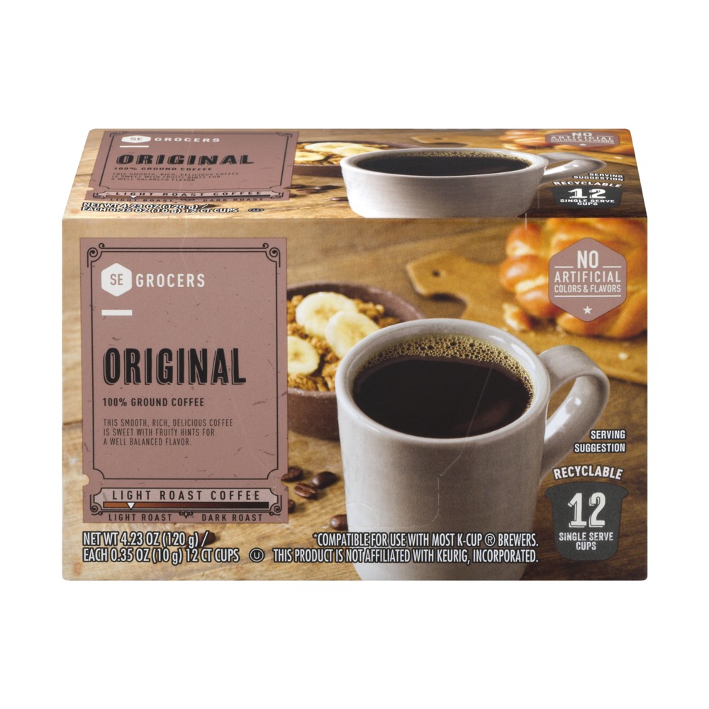 slide 1 of 1, SE Grocers 100% Ground Coffee Single Serve Cups Original - 12 CT, 12 ct