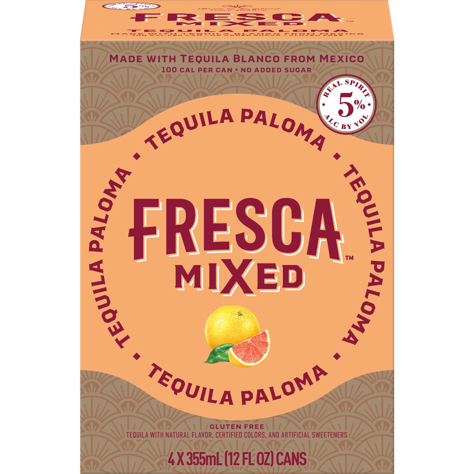 slide 7 of 7, Fresca Mixed Tequila Paloma Ready to Drink Gluten-Free Canned Cocktail, 4 pk 12 fl oz Cans, 5% ABV, 355 ml