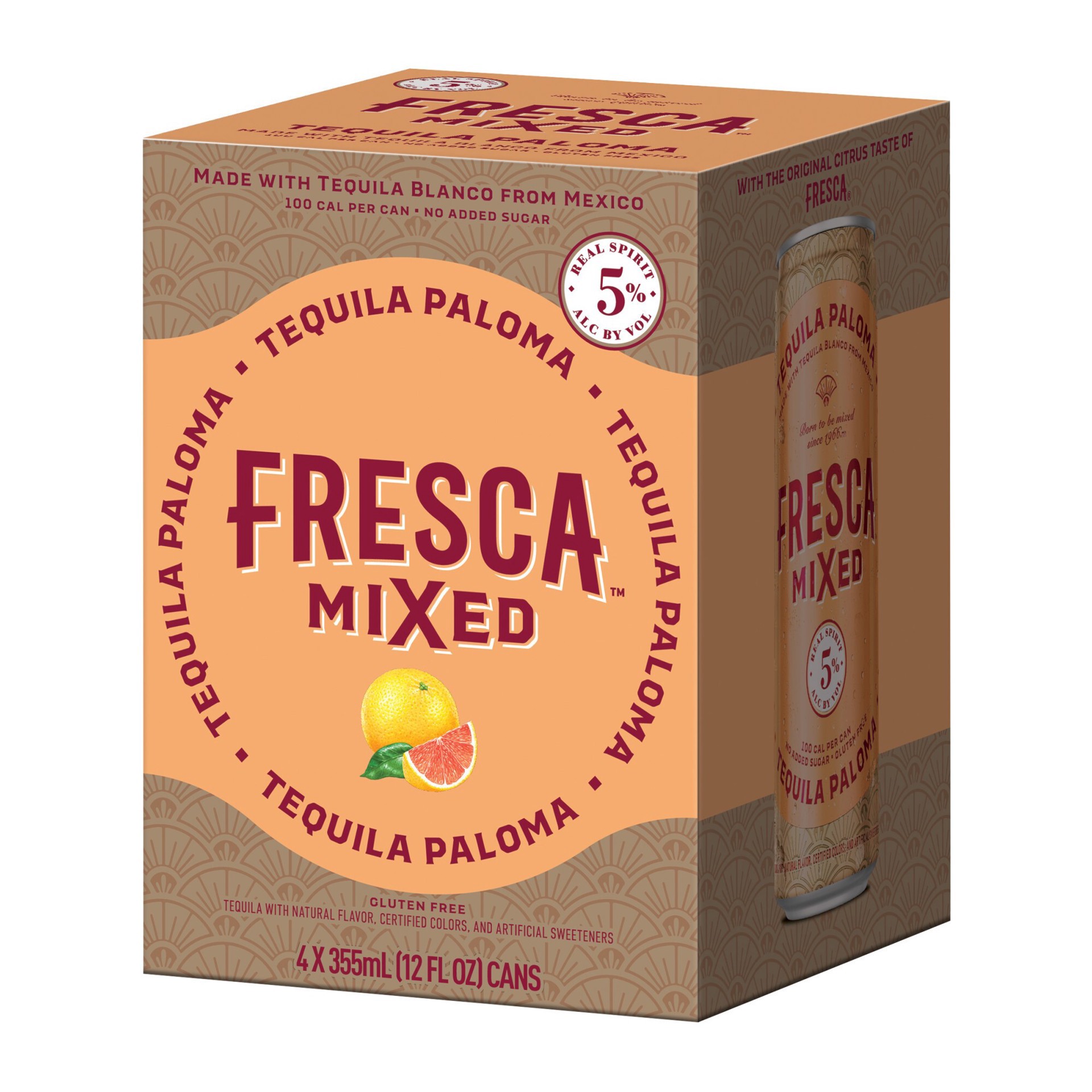 slide 5 of 7, Fresca Mixed Tequila Paloma Ready to Drink Gluten-Free Canned Cocktail, 4 pk 12 fl oz Cans, 5% ABV, 355 ml