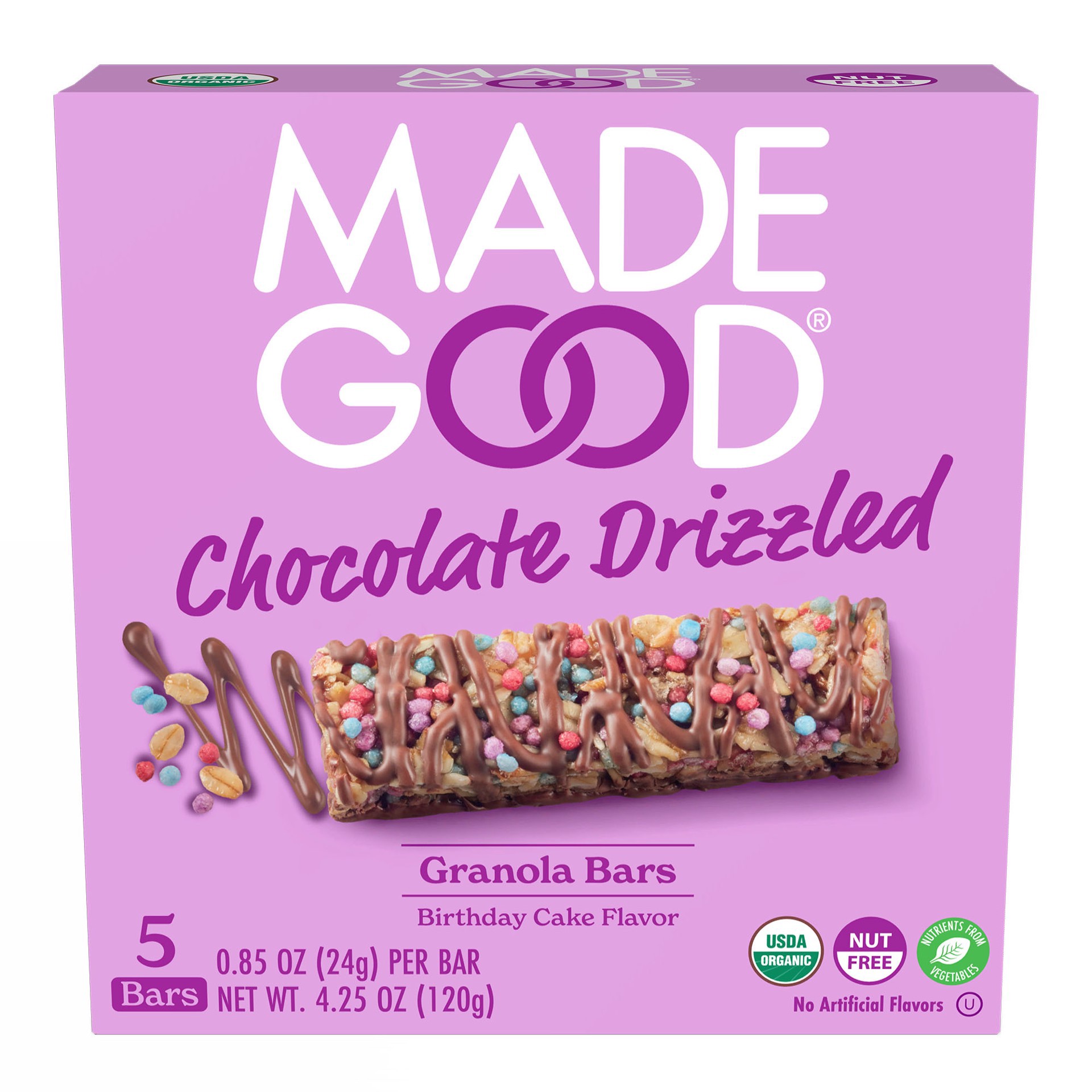slide 1 of 1, MadeGood Chocolate Drizzled Birthday Cake Flavor Granola Bars 5 - 0.85 oz Bars, 5 ct