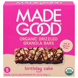 MadeGood Organic Chocolate Drizzled Birthday Cake Flavor Granola Bars - 5 - 0.85 oz Bars