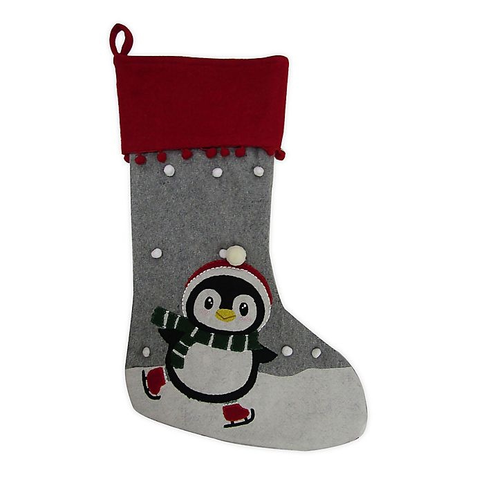 slide 1 of 1, Winter Wonderland Felt Penguin Stocking - Red/Grey, 24 in