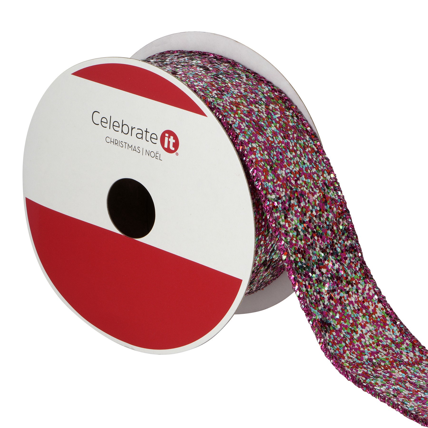 slide 2 of 3, 1.5" X 15ft. Hot Pink Confetti Wired Glitter Ribbon By Celebrate It, 1.5 in x 15 ft