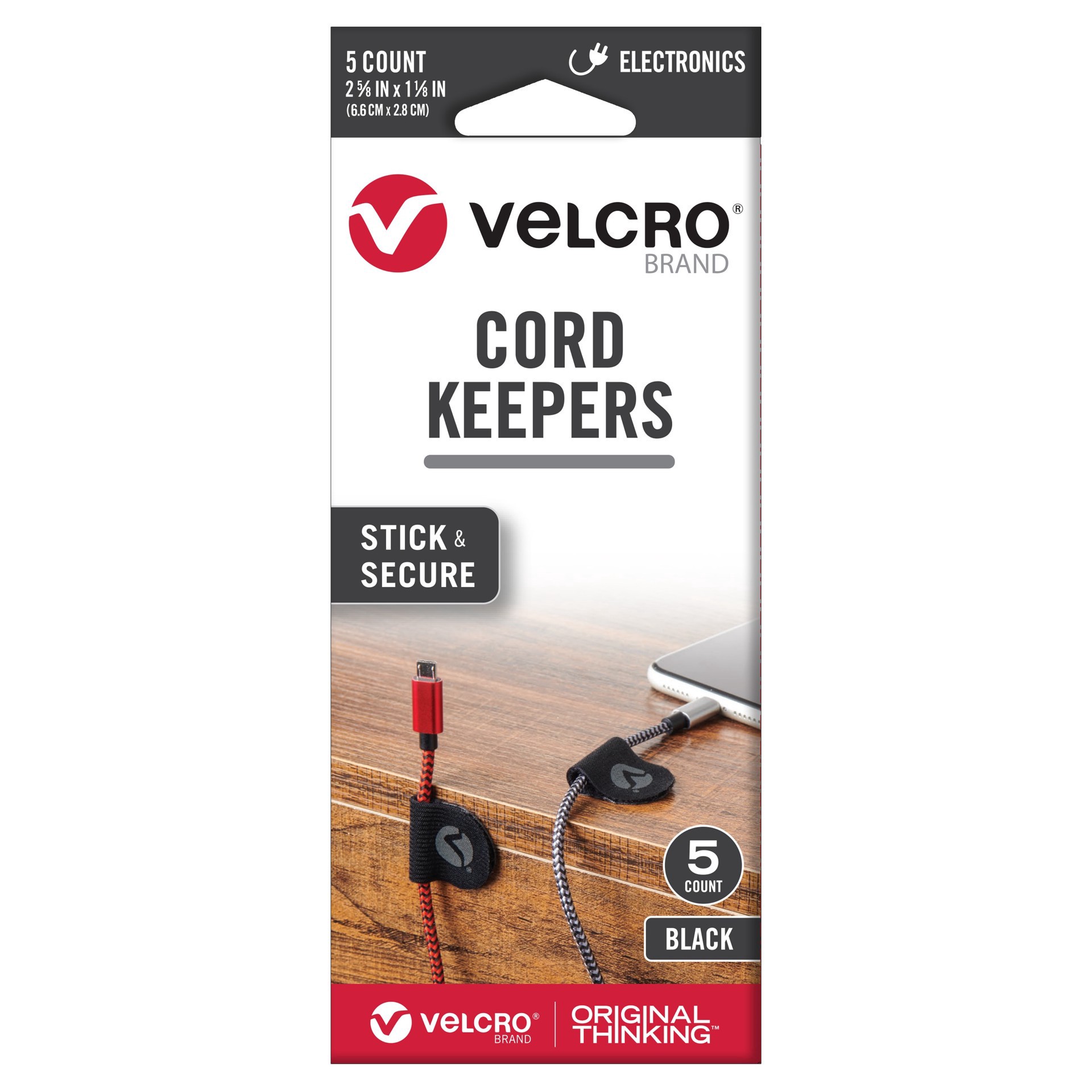 slide 1 of 2, VELCRO Brand Cord Keepers, Black, Pack Of 5 Keepers, 5 ct
