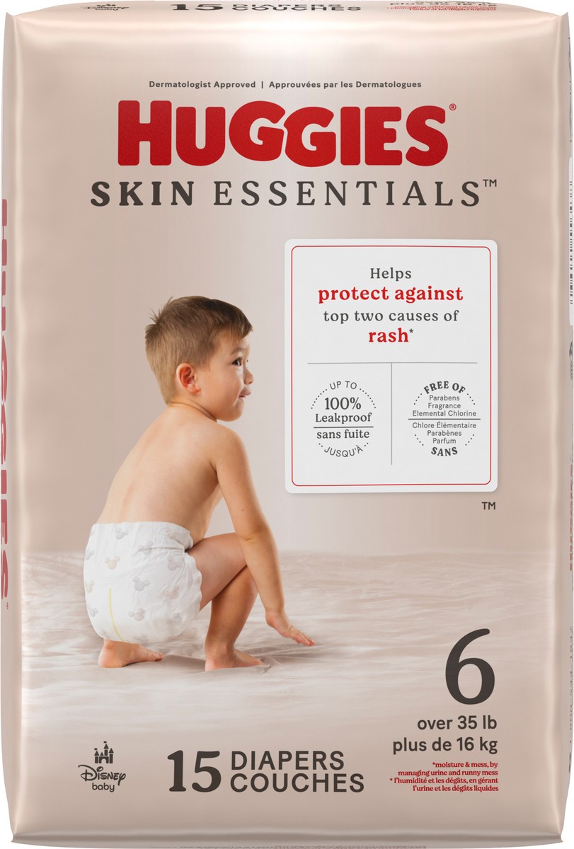 slide 8 of 11, Huggies Skin Essentials Baby Diapers, Size 6 (35+ lbs), 15 Ct, 15 ct