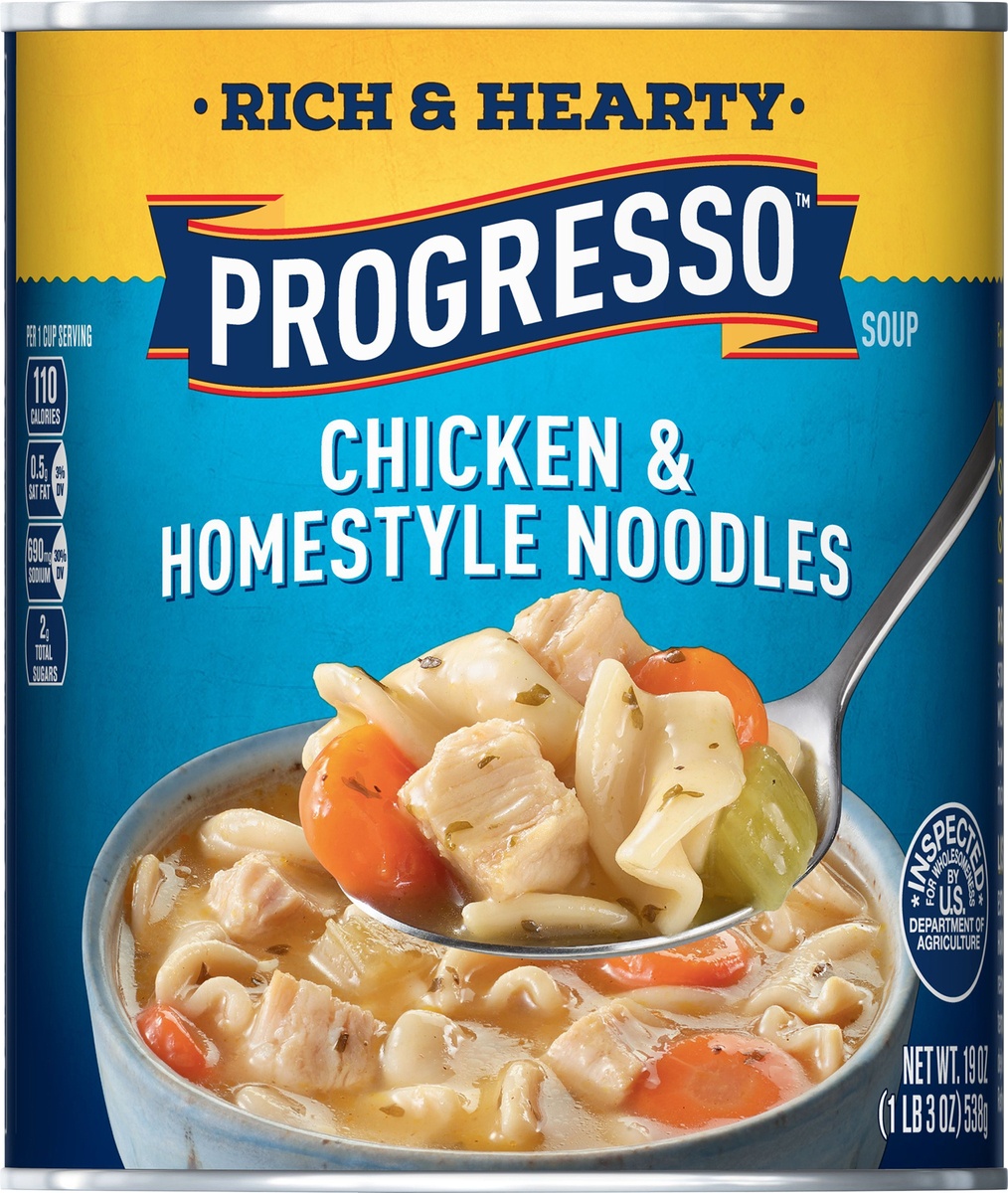 slide 9 of 11, Progresso Rich & Hearty Chicken & Homestyle Noodles SoupCan, 19 oz