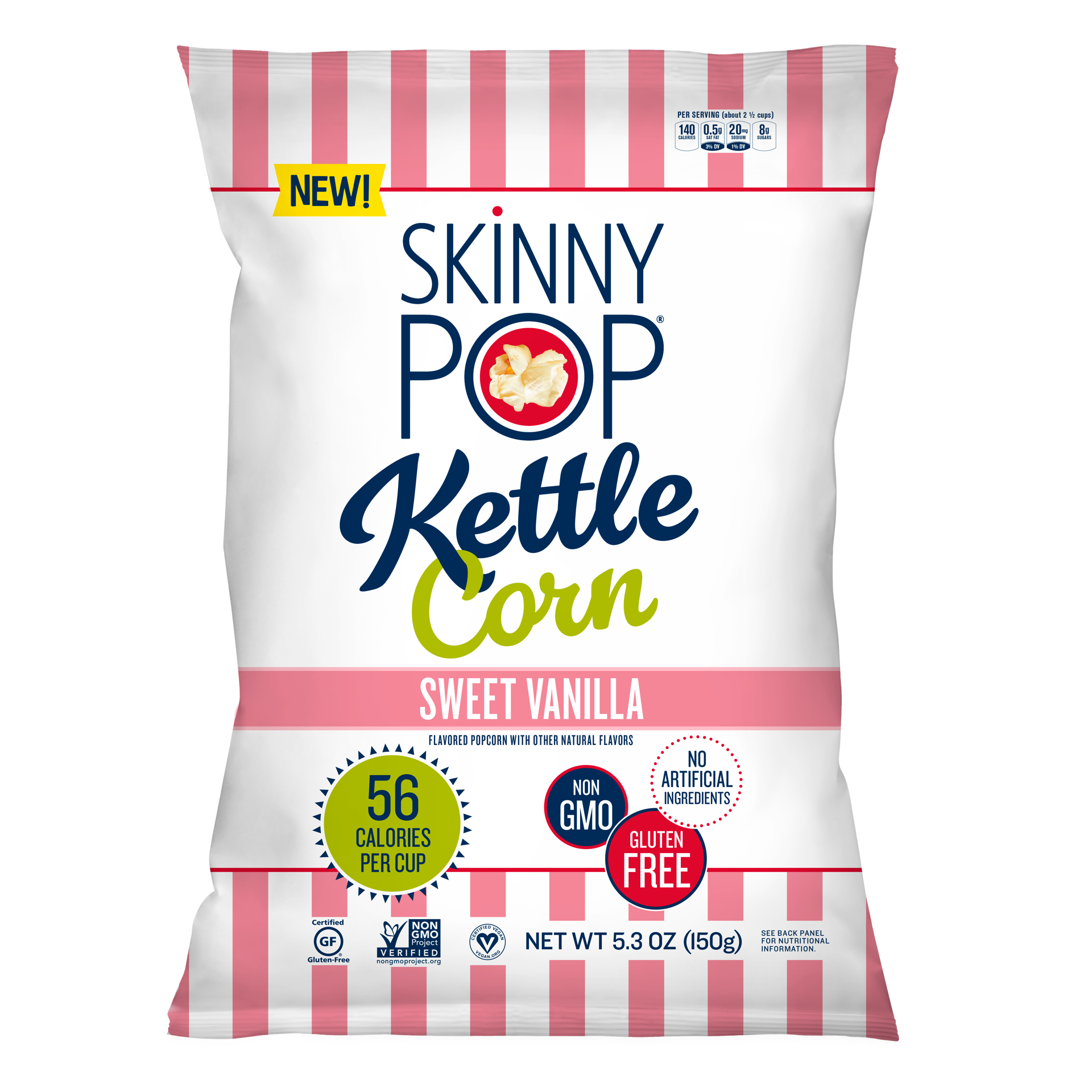 slide 1 of 2, SkinnyPop Sweet Vanilla Kettle Popcorn, 5.3oz Grocery Size Bag, gluten free, popcorn snacks, indulgent popcorn, 1 ct