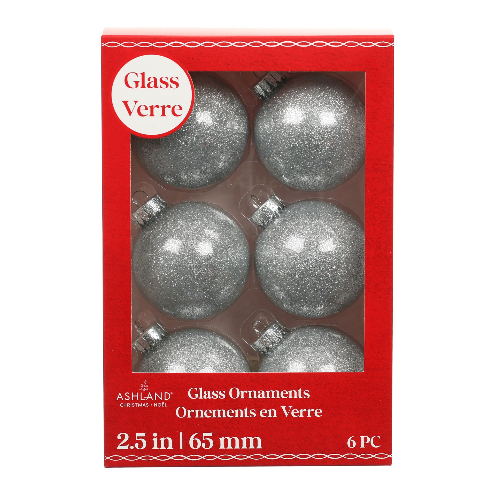 slide 3 of 3, 6 Pack 2.5" Silver Glitter Glass Ball Ornaments By Ashland, 6 ct