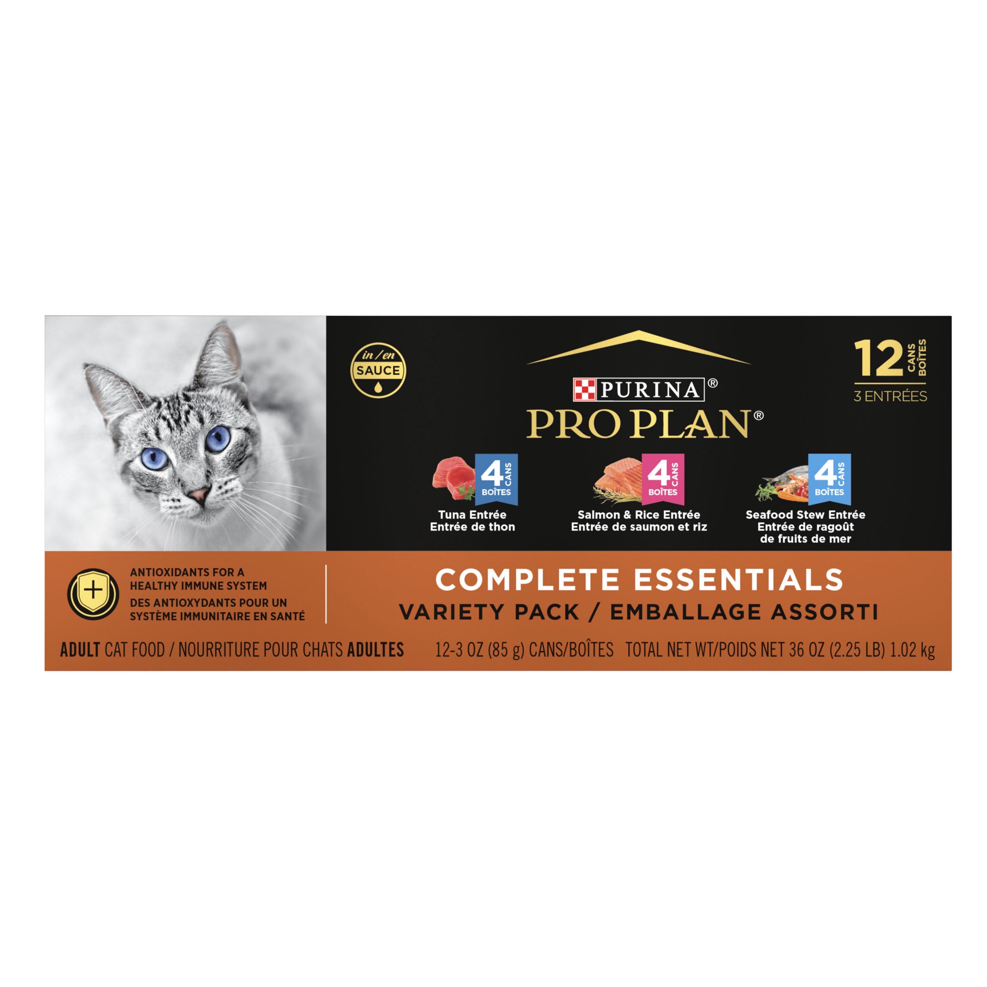 slide 1 of 9, Pro Plan Purina Pro Plan High Protein Wet Cat Food Variety Pack, Complete Essentials Seafood Favorites, 2.25 lb