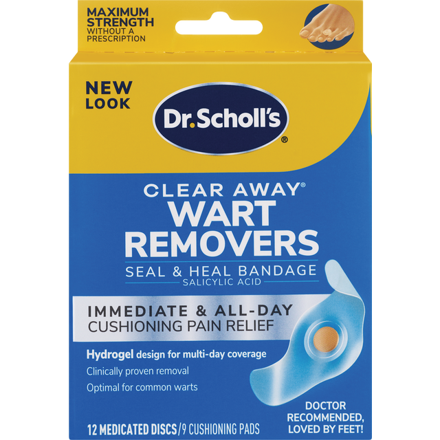 slide 1 of 2, Dr. Scholl's CLEAR AWAY WART REMOVER HYDROGEL BANDAGE // 12 Discs/9 Cushions, Clinically Proven, Immediate & All-Day Cushioning Pain Relief, Multi-Day Coverage, 12 Treatments, 1 ct