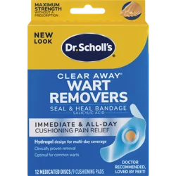 Dr. Scholl&#x27;s CLEAR AWAY WART REMOVER HYDROGEL BANDAGE // 12 Discs/9 Cushions, Clinically Proven, Immediate &amp; All-Day Cushioning Pain Relief, Multi-Day Coverage, 12 Treatments