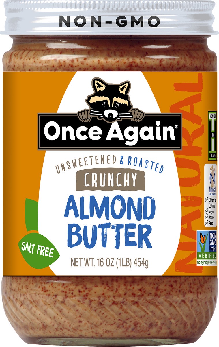 slide 1 of 1, Once Again Unsweetened & Roasted Salt Free Crunchy Almond Butter, 16 oz