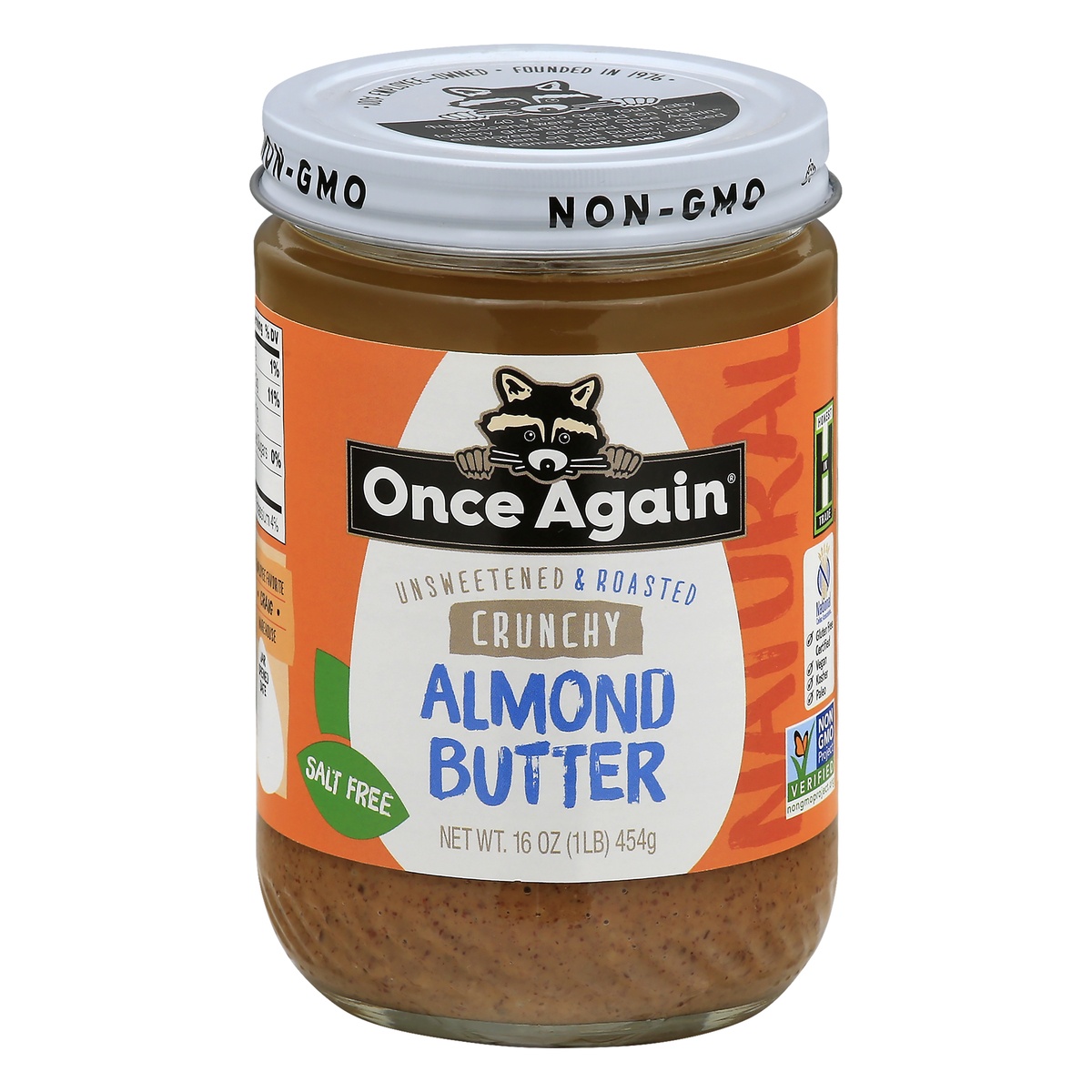 slide 1 of 1, Once Again Natural Crunchy Unsweetened & Roasted Almond Butter 16 oz, 