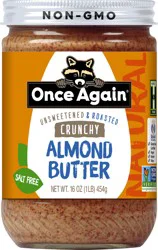 Once Again Unsweetened & Roasted Salt Free Crunchy Almond Butter - 16 oz