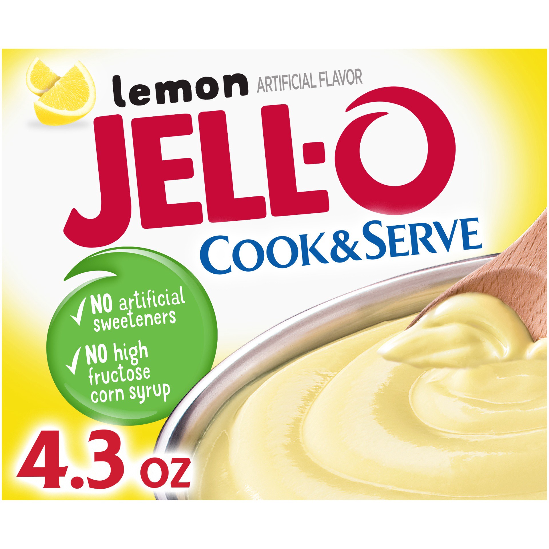 slide 1 of 5, Jell-O Cook & Serve Lemon Naturally Flavored Pudding & Pie Filling Mix, Family Size, 4.3 oz Box, 4.3 oz