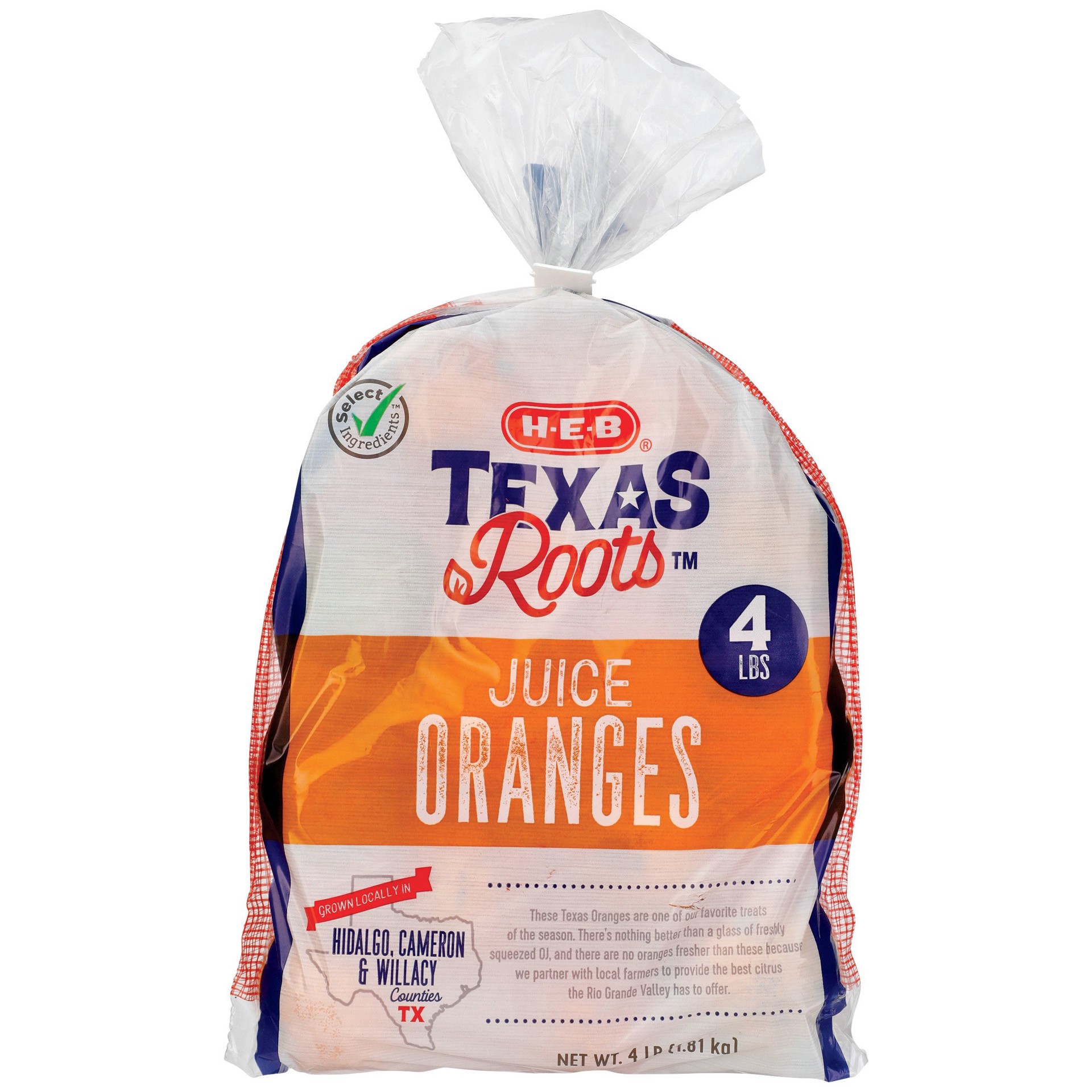 slide 1 of 1, H-E-B Texas Roots Fresh Juicing Oranges, 4 lb bag