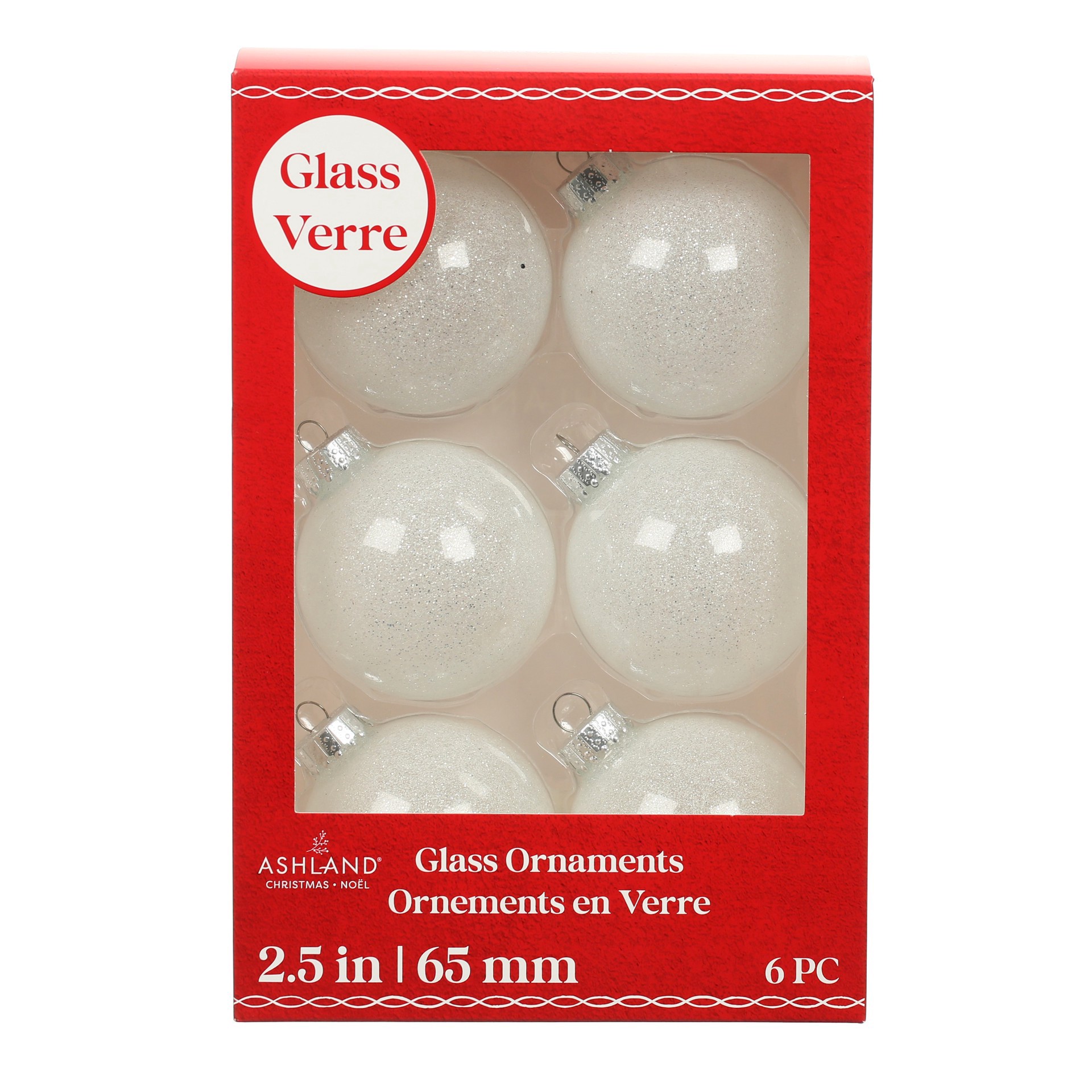 slide 3 of 3, 6 Pack 2.5" Glitter Glass Ball Ornaments By Ashland, 6 ct