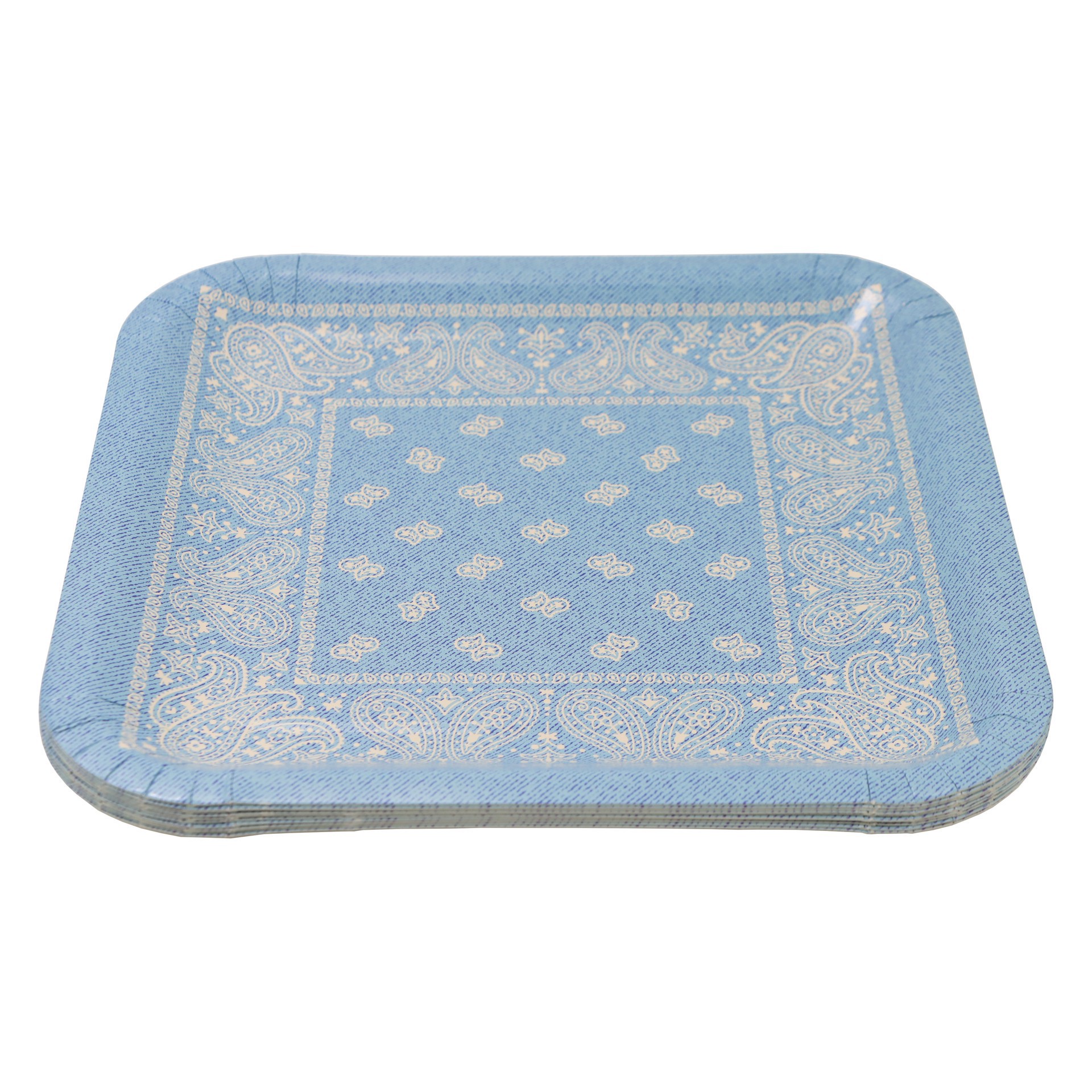 slide 2 of 3, 9" Square Blue Bandana Dinner Plates, 10ct. By Celebrate It, 10 ct