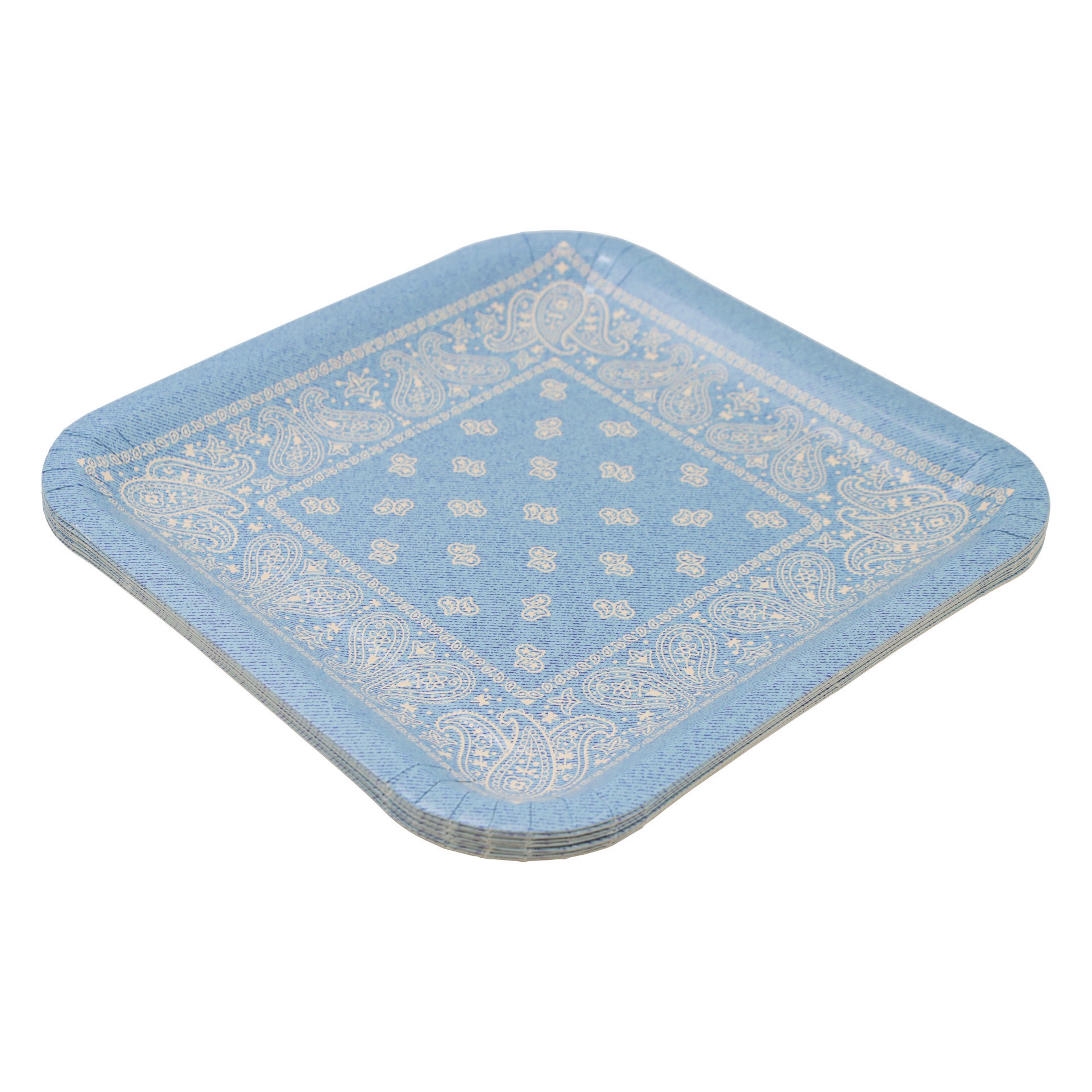 slide 3 of 3, 9" Square Blue Bandana Dinner Plates, 10ct. By Celebrate It, 10 ct
