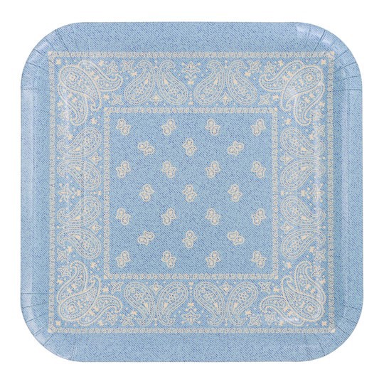 slide 1 of 3, 9" Square Blue Bandana Dinner Plates, 10ct. By Celebrate It, 10 ct