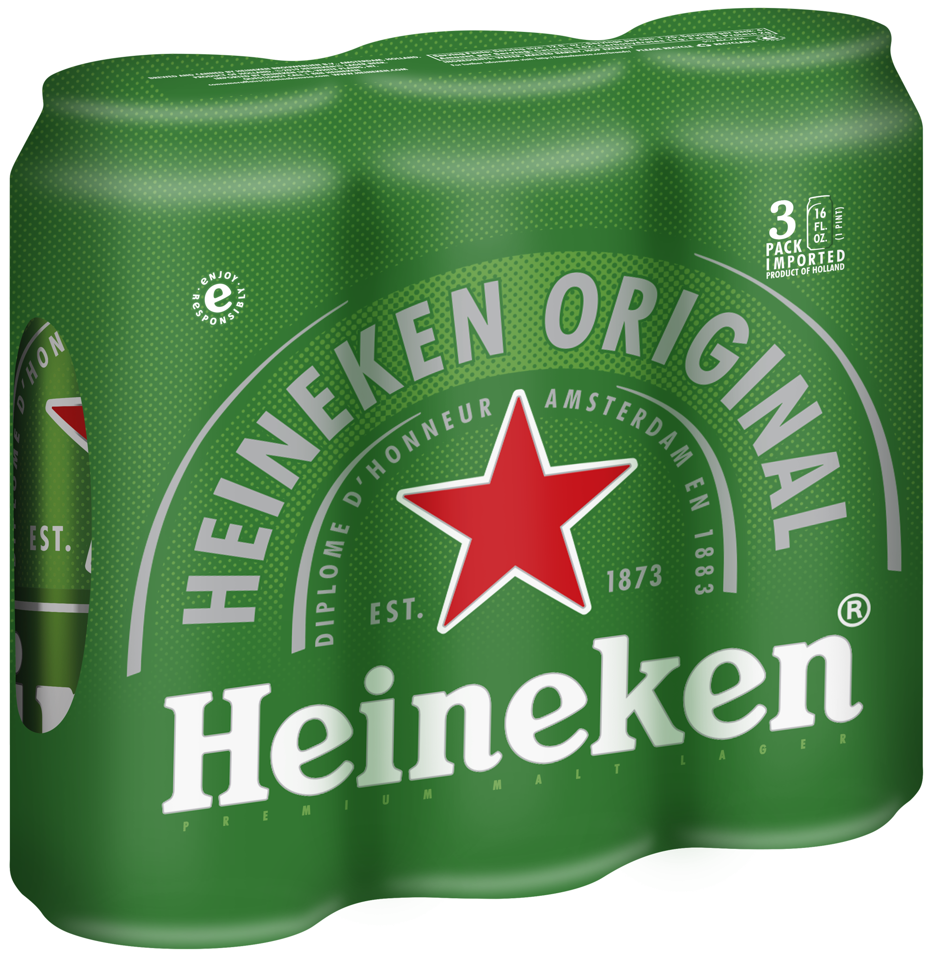 slide 2 of 2, Heineken Original Lager Beer, 3 pack, 16 fl oz Cans, 16 oz