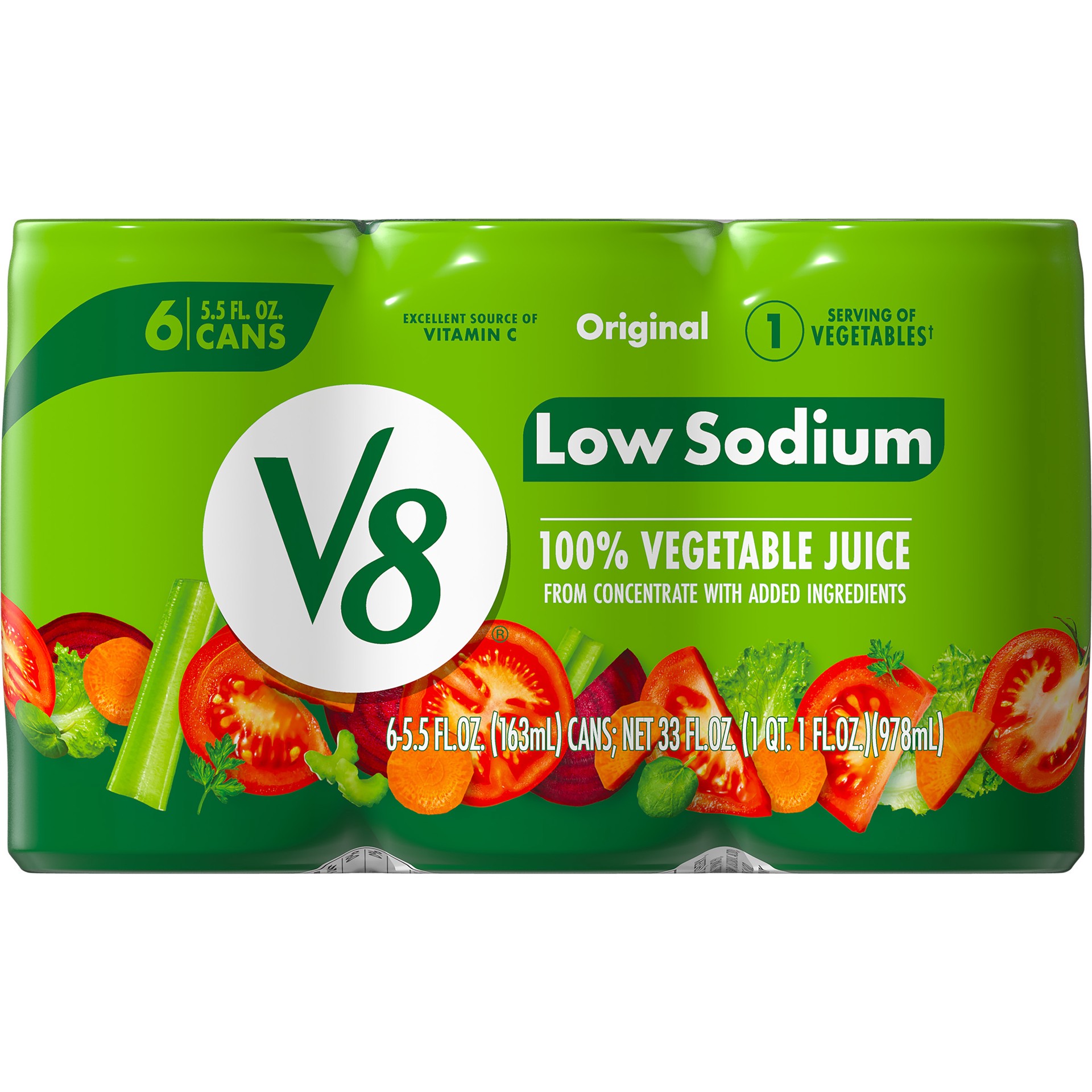 slide 4 of 5, V8 Low Sodium Original 100% Vegetable Juice, 6 ct; 5.5 fl oz