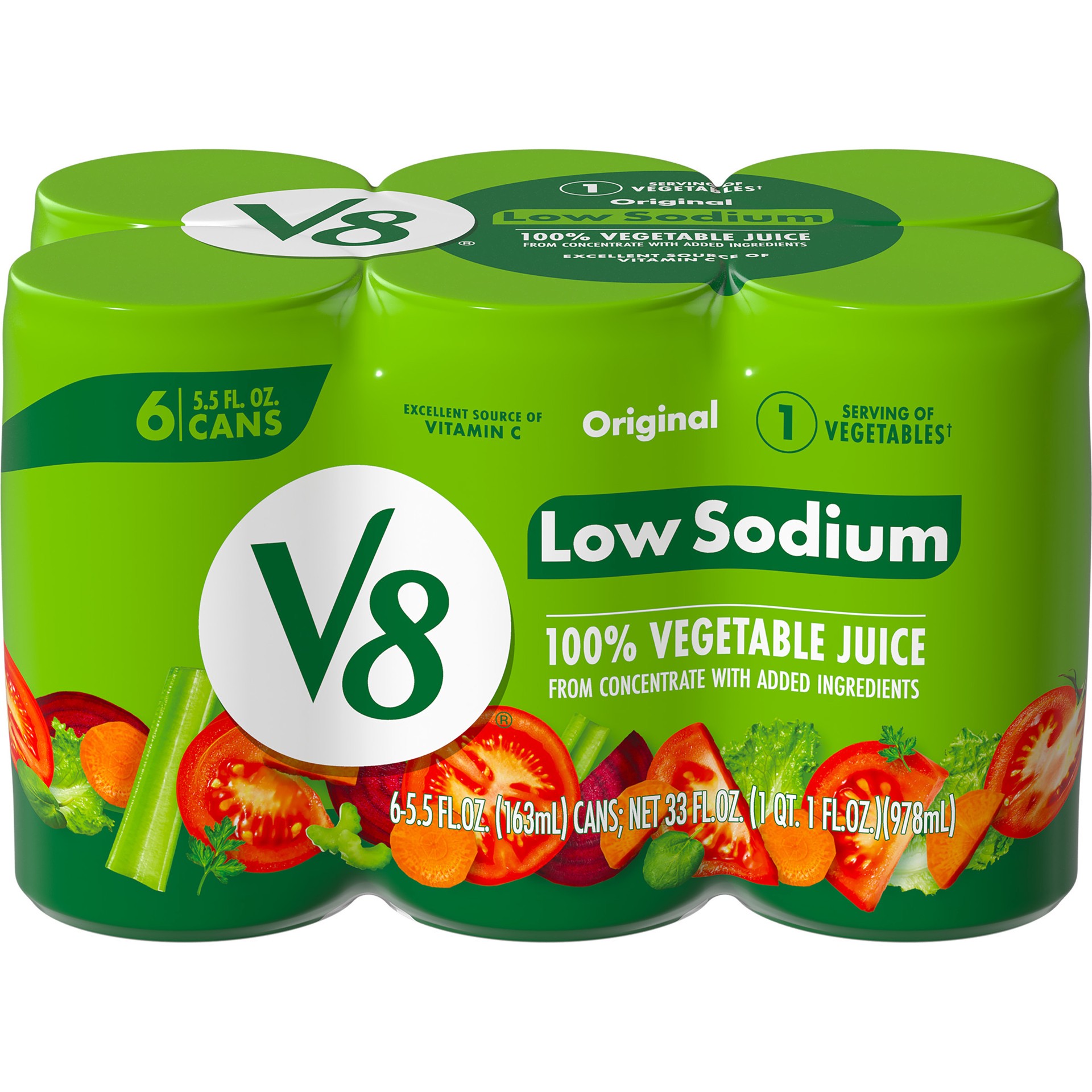 slide 1 of 5, V8 Low Sodium Original 100% Vegetable Juice, 6 ct; 5.5 fl oz
