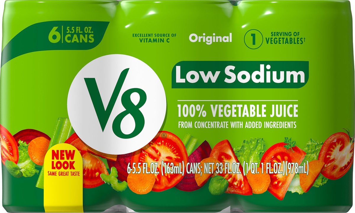 slide 9 of 11, V8 Original Low Sodium 100 Vegetable Juice, 6 ct; 5.5 fl oz