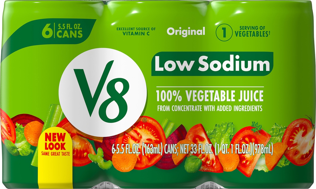 slide 10 of 11, V8 Original Low Sodium 100 Vegetable Juice, 6 ct; 5.5 fl oz