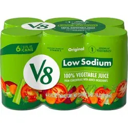 V8 Low Sodium Original 100% Vegetable Juice, 5.5 fl oz Can (6 Pack)