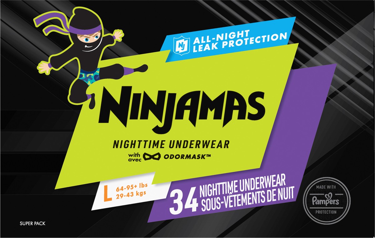 slide 4 of 4, Ninjamas Pampers Ninjamas Nighttime Bedwetting Underwear Boy, Size 8, 34 Count, Disposable Nighttime Underwear, 1 ct