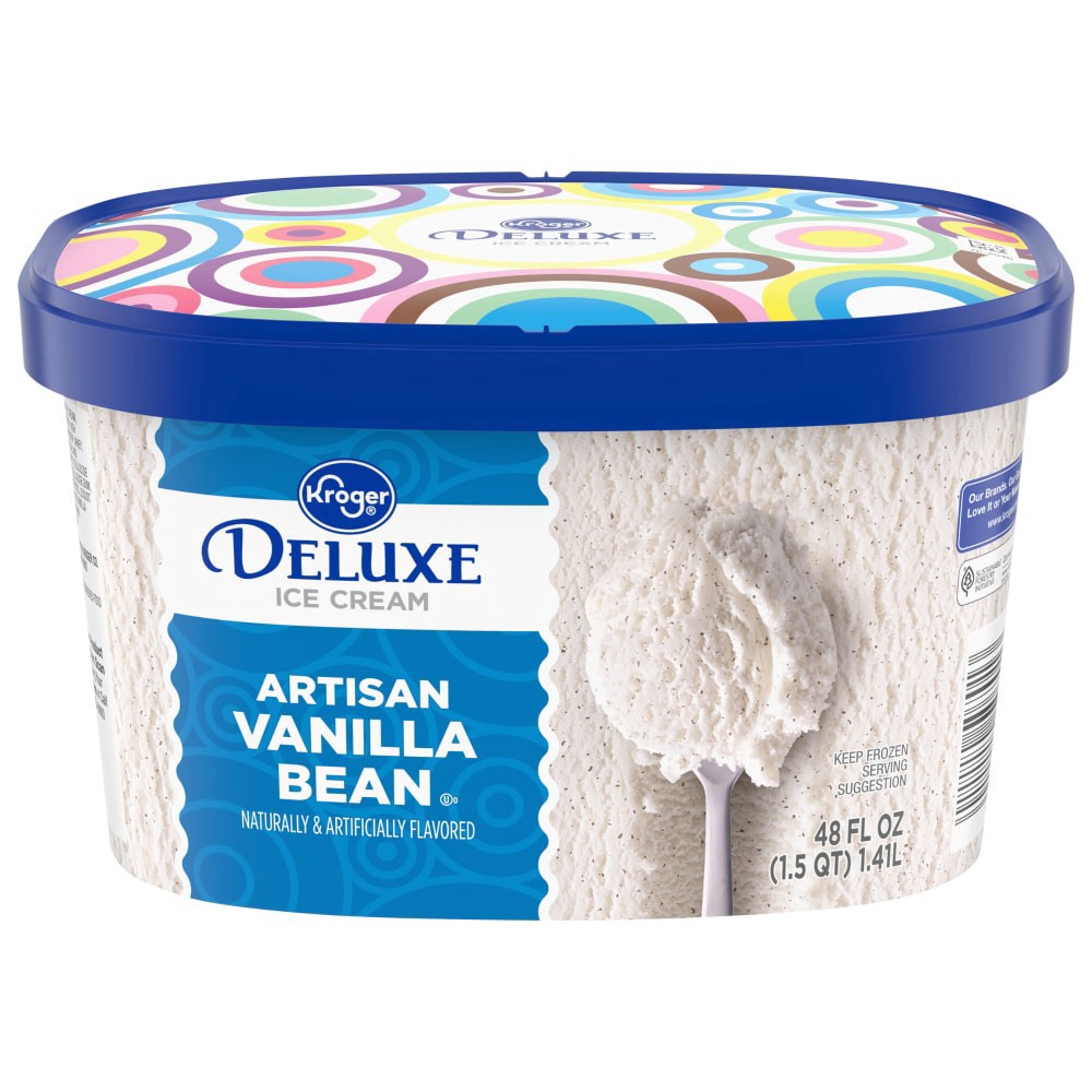 slide 1 of 5, Kroger Deluxe Artisan Vanilla Bean Ice Cream, 48 fl oz