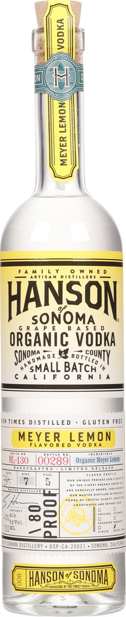 slide 2 of 12, Hanson of Sonoma Organic Meyer Lemon Vodka Alcohol, Original Grape-Based, Family Made Vodka, 750mL Bottle, 750 ml