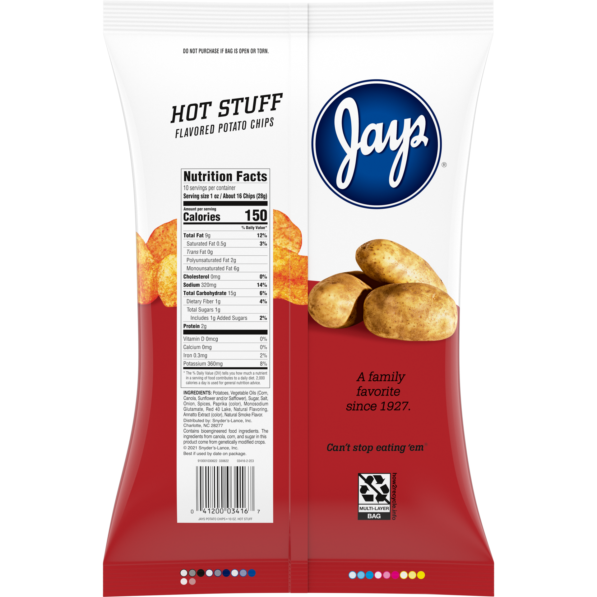 slide 2 of 5, Jays Potato Chips, Hot Stuff, 10 Oz Bag, 10 oz