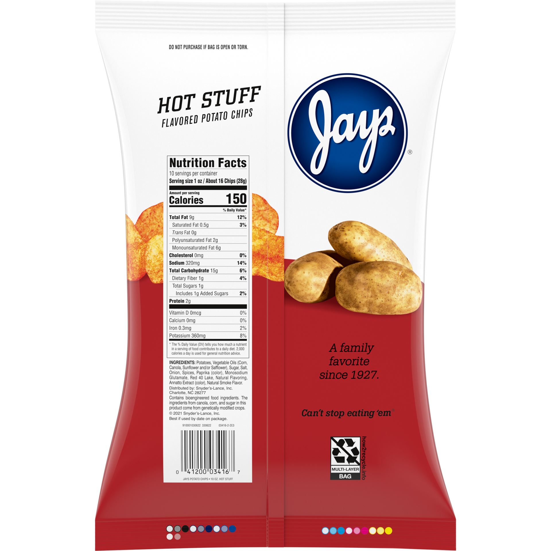 slide 4 of 5, Jays Potato Chips, Hot Stuff, 10 Oz Bag, 10 oz